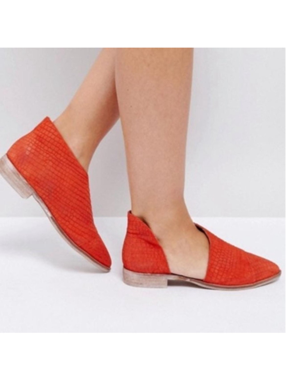 Free People Burnt Orange Suede D’Orsay Flats Boho Festival US 8.5 - Picture 2 of 7
